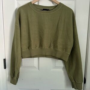 Mono B Olive Green Ribbed Cropped Sweatshirt